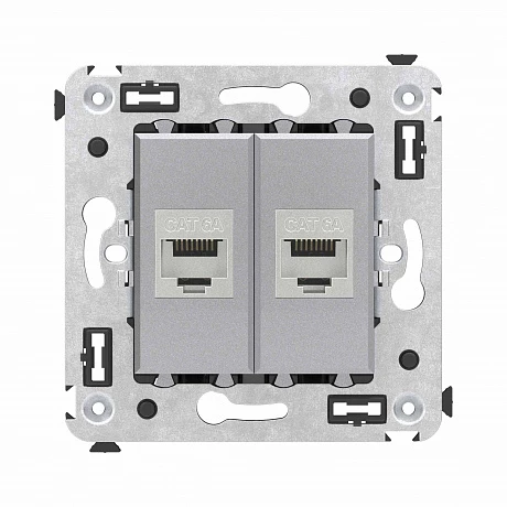 DKC Компьютерная розетка RJ-45 без шторки в стену, кат.6А двойная экранированная, "Avanti", "Закаленная сталь"