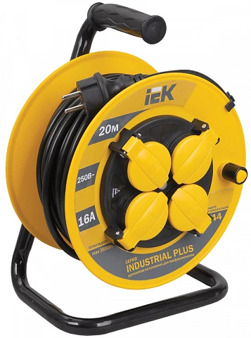 IEK INDUSTRIAL PLUS Катушка УК20 с т/з 4 места 2Р+PЕ/20метров 3х1,5мм2 IP44 Industrial plus