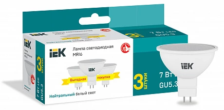 IEK Лампа LED MR16 софит 7Вт 230В 4000К GU5,3 (3шт/упак)