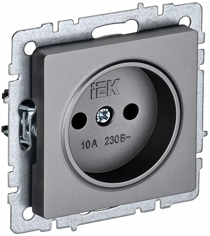 IEK BRITE Розетка 1-местная без заземления без защитных шторок 10А РС10-1-0-БрС сталь