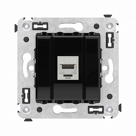 DKC Компьютерная розетка RJ-45 без шторки в стену, кат.6А одинарная экранированная, "Avanti", "Черный квадрат"