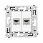 DKC Компьютерная розетка RJ-45 без шторки в стену, кат.6 двойная экранированная, "Avanti", "Белое облако"