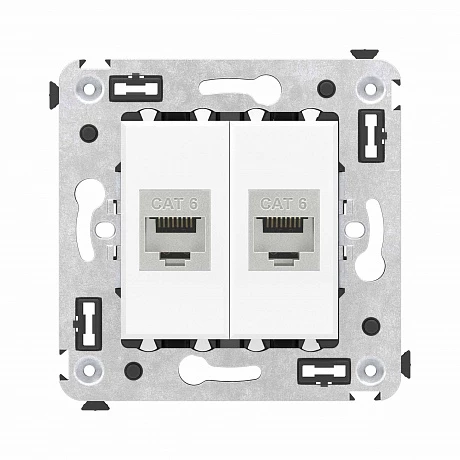 DKC Компьютерная розетка RJ-45 без шторки в стену, кат.6 двойная экранированная, "Avanti", "Белое облако"