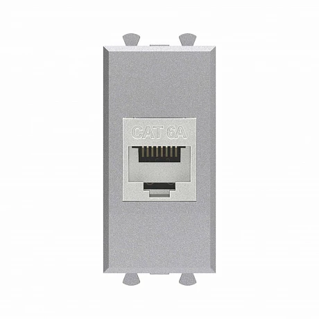 DKC Компьютерная розетка RJ-45 без шторки модульная, кат.6А экранированная, "Avanti", "Закаленная сталь", 1 модуль