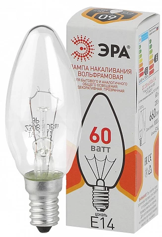 ЭРА ДС 60-230-E14-CL ДС свечка 60Вт 230В E14 цветная упаковка