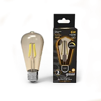 Gauss Лампа Filament ST64 6W 620lm 2400К Е27 golden диммируемая LED 1/10/40