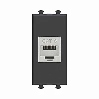 DKC Компьютерная розетка RJ-45 без шторки модульная, кат.6 экранированная, "Avanti", "Черный матовый", 1 модуль