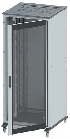 DKC Напольный 19" IT-корпус ДКС серии CQE 38U 600х1800х600, двери стекло+сплошная, панели для крыши, кабельный ввод, RAL7011/7035