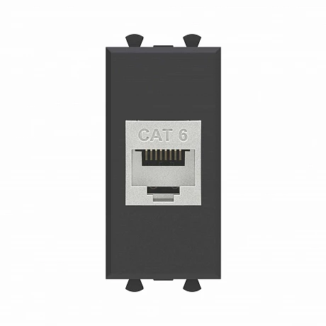 DKC Компьютерная розетка RJ-45 без шторки модульная, кат.6 экранированная, "Avanti", "Черный матовый", 1 модуль