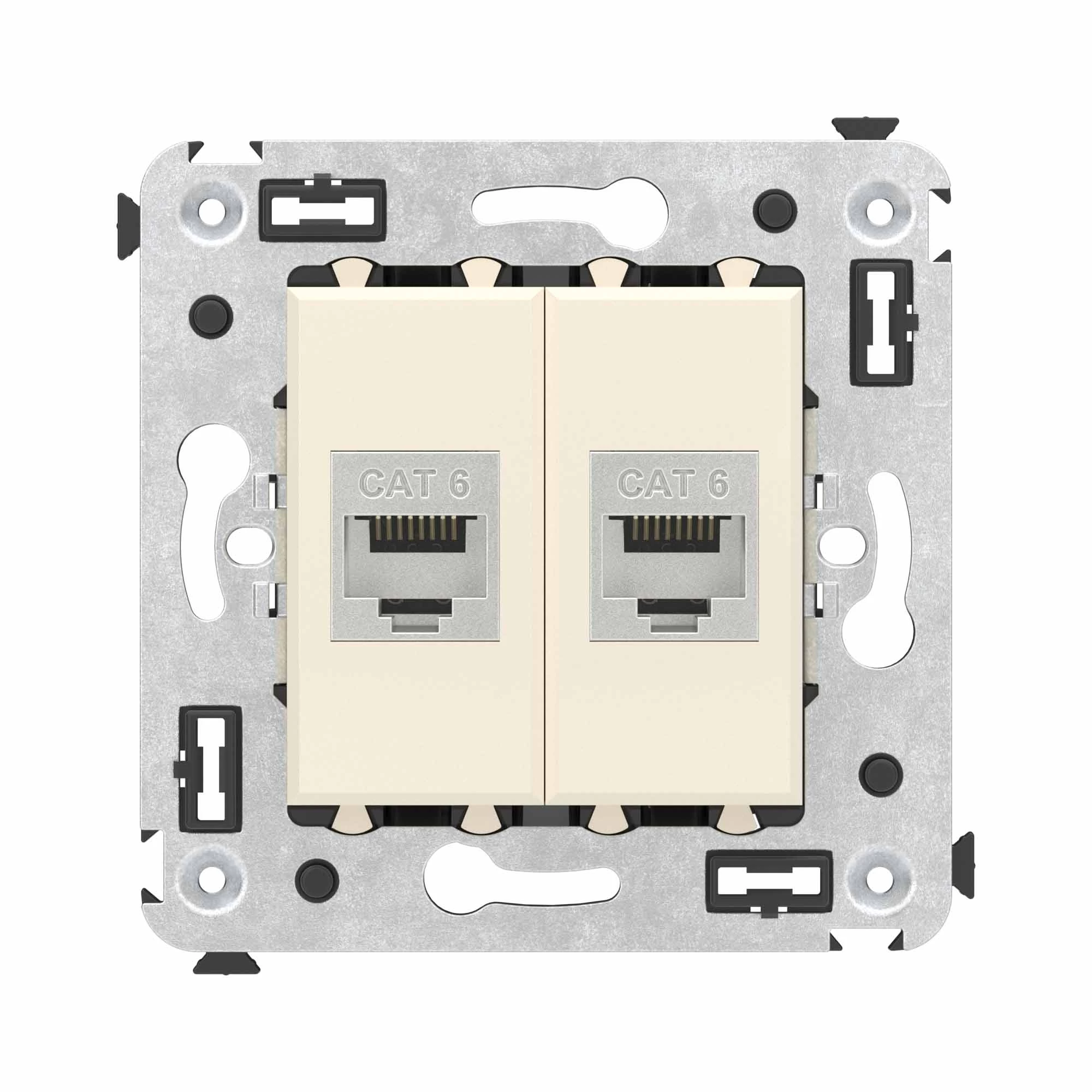 DKC Компьютерная розетка RJ-45 без шторки в стену, кат.6 двойная экранированная, "Avanti", "Ванильная дымка"