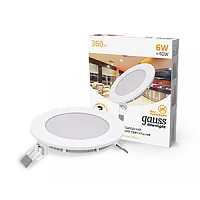 Gauss Светильник Slim круг 6W 360lm 3000K 180-265V IP20 монтаж Ø105 120*22 LED