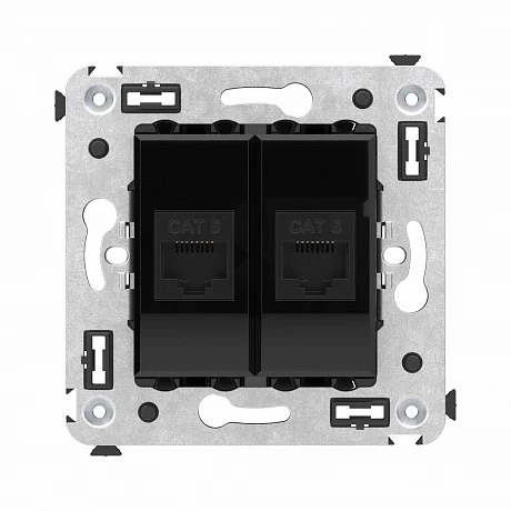 DKC Компьютерная розетка RJ-45 без шторки в стену, кат.6 двойная, "Avanti", "Черный квадрат"