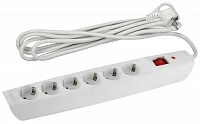 ЭРА Сетевой фильтр SFX-6es-2m-W с надежной защитой с заземлением с выключателем 6 розеток 2м 10А белый
