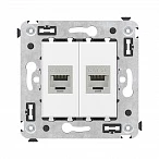 DKC Компьютерная розетка RJ-45 без шторки в стену, кат.5e двойная экранированная, "Avanti", "Белое облако"