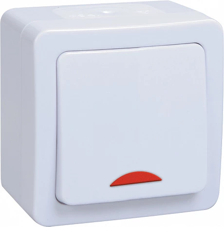 IEK GERMES PLUS ВС20-1-1-ГПБ Выключатель 1кл с инд о/у IP54 (цвет клавиш: белый)