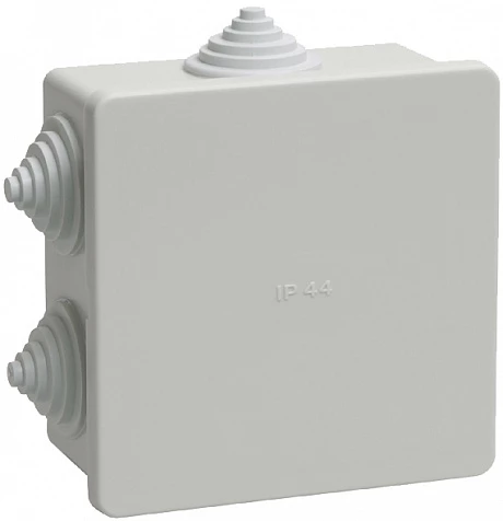 IEK Коробка КМ41235 распаячная для о/п 85х85х40мм IP44 (RAL7035, 6 гермовводов)