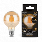 Gauss Лампаs Filament G95 6W 620lm 2400К Е27 golden диммируемая LED 1/20