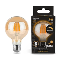 Gauss Лампаs Filament G95 6W 620lm 2400К Е27 golden диммируемая LED 1/20