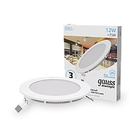 Gauss Светильник Slim круг 12W 880lm 4000K 180-265V IP20 монтаж Ø155 170*22 LED