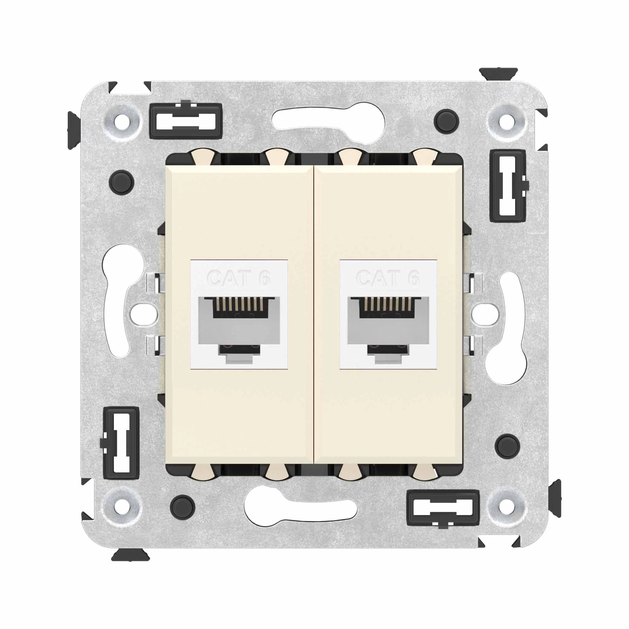 DKC Компьютерная розетка RJ-45 без шторки в стену, кат.6 двойная, "Avanti", "Ванильная дымка"