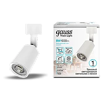 Gauss Светильник трековый цилиндр 8W 600lm 4000K 180-220V IP20 59*164мм белый линза 50º LED 1/50