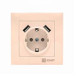 EKF PROxima Валенсия розетка 1-местная с/з 16А кремовая с защ. штор. с 2 USB 2,1А