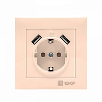 EKF PROxima Валенсия розетка 1-местная с/з 16А кремовая с защ. штор. с 2 USB 2,1А