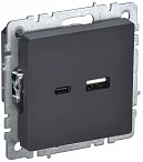 IEK BRITE Роз. USB A+C 18Вт РЮ11-1-БрГ граф.