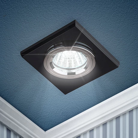 ЭРА DK8 CH/BK Хром/черный Светильник декор стекло квадрат MR16,12V/220V, 50W