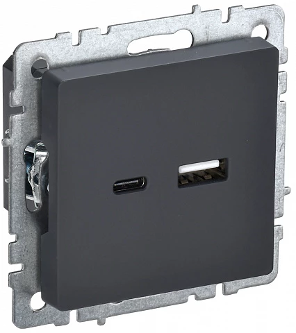 IEK BRITE Роз. USB A+C 18Вт РЮ11-1-БрГ граф.