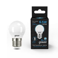 Gauss Лампа Шар 6.5W 550lm 6500K E27 LED 1/10/100