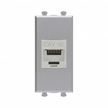 DKC Компьютерная розетка RJ-45 без шторки модульная, кат.5е экранированная, "Avanti", "Закаленная сталь", 1 модуль