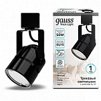 Gauss Светильник трековый цилиндр GU10 220V IP20 60*145мм черный однофазный
