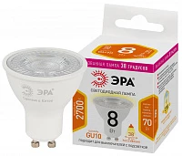ЭРА Лампочка светодиодная STD LED Lense MR16-8W-827-GU10 GU10 8Вт линзованная софит теплый белый свет