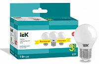IEK Лампа LED G45 шар 7Вт 230В 4000К E27 (3шт/упак)