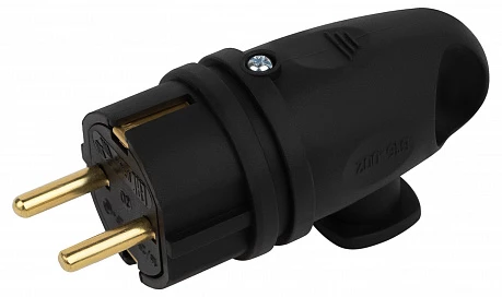 ЭРА Вилка VX11-B-IP44 каучуковая c заземлением 16А IP44 с кольцом угловая черная