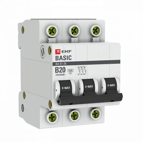 EKF Basic ВА 47-29 Автоматический выключатель  (B) 3P  20А 4,5кА
