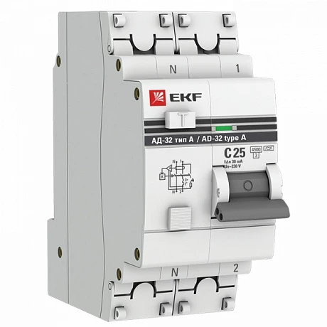 EKF PROxima АД-32 Диф. Автомат (C)  1P+N 25А/30мА тип А 4,5кА