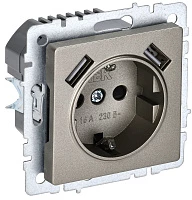 IEK BRITE Роз. с з/к/ш 16А с USB A+A 2,1А РЮш10-1-БрШ шамп.