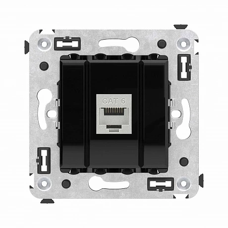 DKC Компьютерная розетка RJ-45 без шторки в стену, кат.6 одинарная экранированная, "Avanti", "Черный квадрат"
