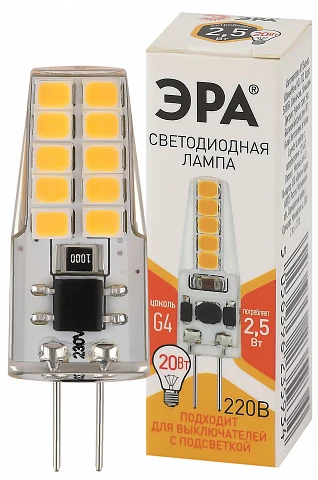 ЭРА LED-JC-2,5W-220V-SLC-827-G4 (диод, капсула, 2,5Вт, тепл, G4) (20/500/24500)
