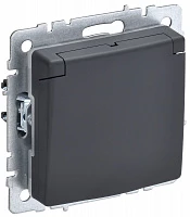 IEK BRITE Розетка 1-местная с заземлением с защитными шторками и крышкой 16А IP20 РСбш10-3-БрГ графит