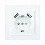 EKF Basic Минск Белый Розетка с/з, со шторками, 16А, с 2 USB 2,1А, СП