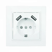 EKF Basic Минск Белый Розетка с/з, со шторками, 16А, с 2 USB 2,1А, СП
