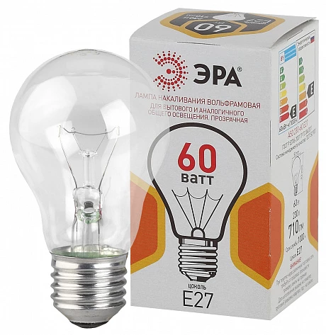 ЭРА A50 60-230-Е27-CL A50 груша 60Вт 230В Е27 цветная упаковка
