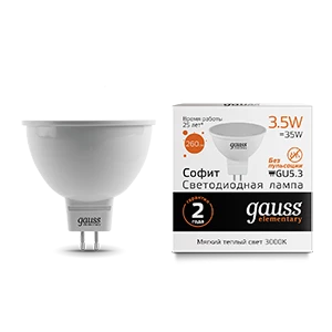 Gauss Лампа Elementary MR16 3.5W 290lm 3000K GU5.3 LED