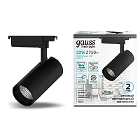 Gauss Светильник трековый цилиндр 32W 2750lm 4000K 180-240V IP20 75*220мм черный угол 24º LED