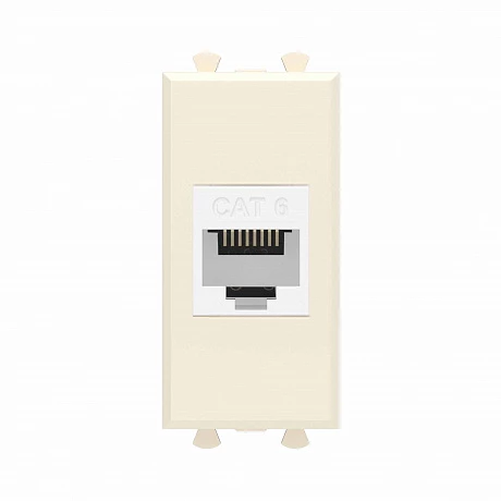DKC Компьютерная розетка RJ-45 без шторки модульная, кат.6, "Avanti", "Ванильная дымка", 1 модуль