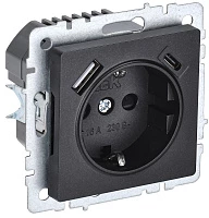 IEK BRITE Роз. с з/к/ш 16А с USB A+C 18Вт РЮш11-1-БрЧ черн.