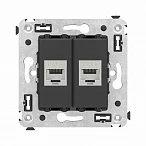DKC Компьютерная розетка RJ-45 без шторки в стену, кат.6 двойная экранированная, "Avanti", "Черный матовый"